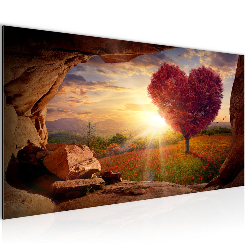 Runa Art Wandbild Natur Gebirge 1 Teilig 100 x 40 cm Modern Bild auf Vlies Leinwand Baum Herz Wohnzimmer Schlafzimmer Beige Rosa 607612c