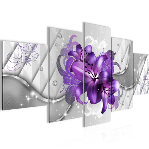 Runa Art - Bilder Blumen Lilien 200 x 100 cm 5 Teilig XXL Wanddekoration Design Violett Lila 017351c