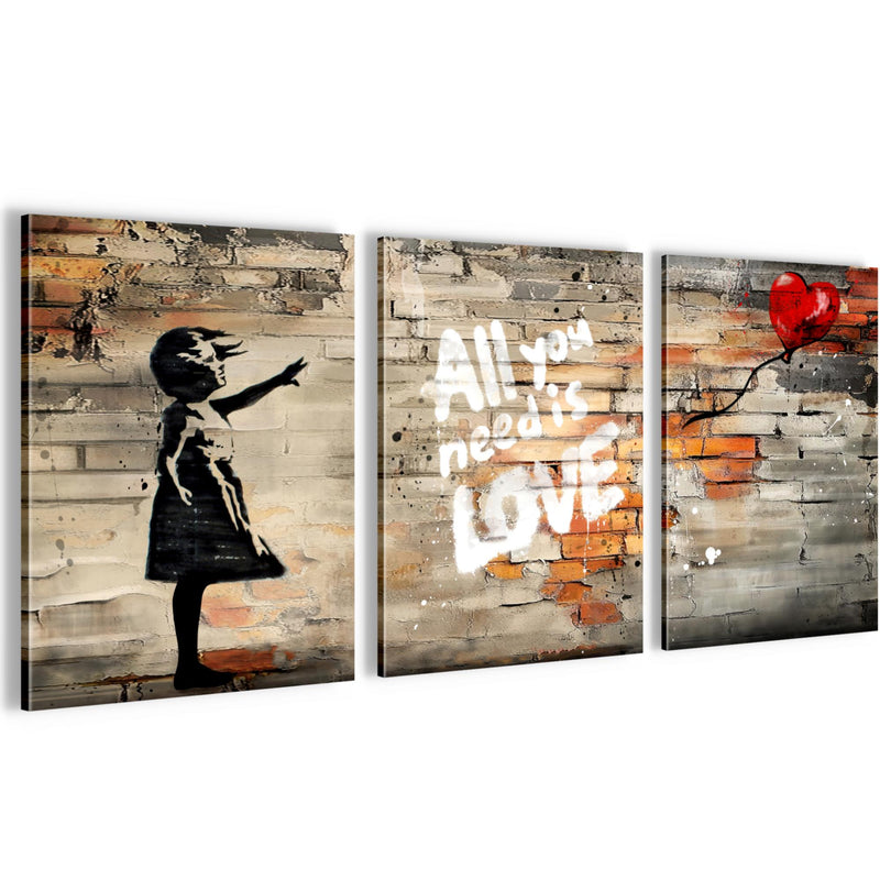 Novart Wandbilder Set Street Art - KOMPLETT AUFHÄNGFERTIG - Wohnzimmer Schlafzimmer Büro Deko - 3 Moderne Bilder Mädchen - N042035a