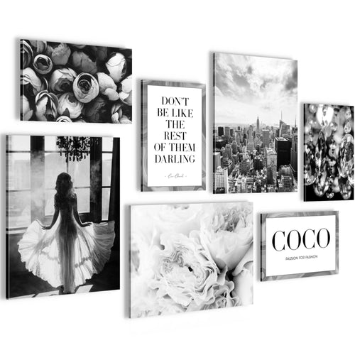 Novart Wandbilder Fashion - KOMPLETT AUFHÄNGFERTIG - Coco Wohnzimmer Mädchen Teenager - 7 Moderne Mood-Bilder - N016271b