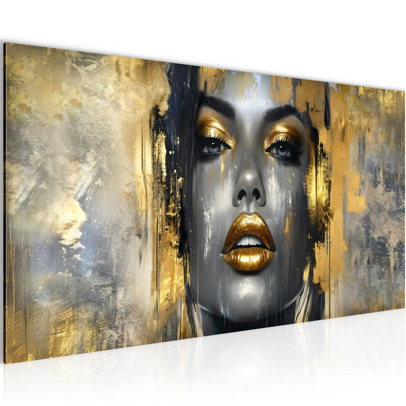 Runa Art Wandbild Abstrakt 100 x 40 cm Modern Bild auf Vlies Leinwand Gold Wohnzimmer Schlafzimmer Büro Gesicht 052812a