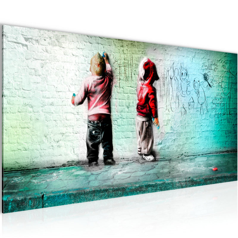 Runa Art Wandbild Kinder Graffiti 1 Teilig 100 x 40 cm Modern Bild auf Vlies Leinwand Streetart Babyzimmer Spielzimmer Bunt 039212b