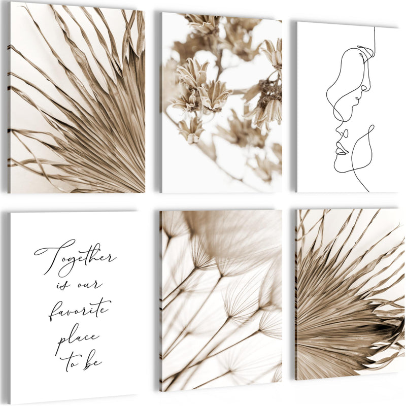 Novart Wandbilder - KEIN EXTRA RAHMEN BENÖTIGT - Wohnzimmer Schlafzimmer - Bilder Modern Boho Natur - Line Art - N026965a