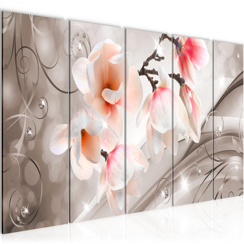 Runa Art Wandbild XXL Blumen Abstrakt Wohnzimmer Schlafzimmer 200 x 80 cm Beige Braun 5 Teilig - Made in Germany - 035355b