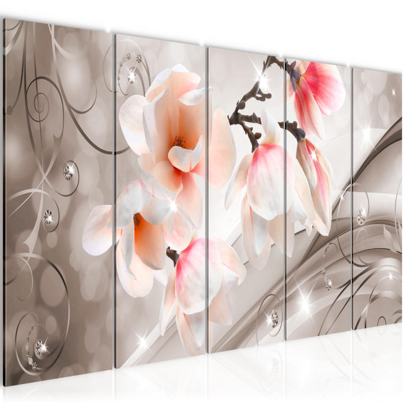 Runa Art Wandbild XXL Blumen Abstrakt Wohnzimmer Schlafzimmer 200 x 80 cm Beige Braun 5 Teilig - Made in Germany - 035355b
