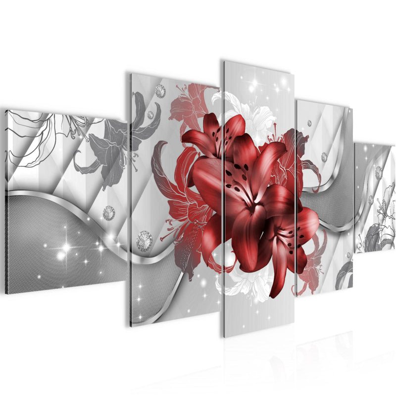 Runa Art Bild Wohnzimmer Schlafzimmer Blumen Lilien 5 Teilig Abstrakt Rot Weiß Wandbilder auf Vlies Leinwand 016553b