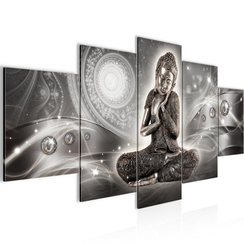 Runa Art Bild Wohnzimmer Schlafzimmer Buddha Zen 5 Teilig Feng Shui Grau Wandbilder auf Vlies Leinwand 041653b