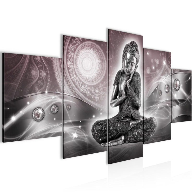 Runa Art - Bilder Buddha Zen 200 x 100 cm 5 Teilig XXL Wanddekoration Design Rosa Grau 041651c