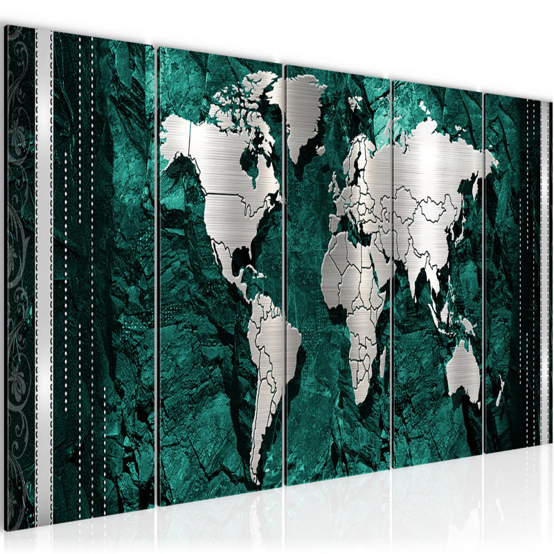 Runa Art Wandbild XXL Weltkarte Büro Wohnzimmer 200 x 80 cm Grün 5 Teilig - Made in Germany - 107355c