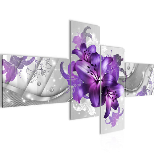 Runa Art Wandbilder Set XXL Blumen LilienWohnzimmer Schlafzimmer Violett Lila 4 Teilig - Made in Germany - 017345c