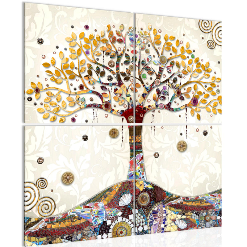 Runa Art - Bilder Gustav Klimt - Baum des Lebens Wandbild auf Vlies Leinwand Wohnzimmer 4 Teilig 80 x 80 cm Modern 004643a