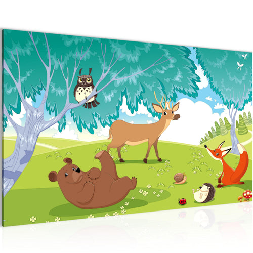 Runa Art Bild Kinderzimmer Wald Modern Wandbilder Babyzimmer Spielzimmer 1 Teilig - Made In Germany - Waldtiere Grün Flur 001815c