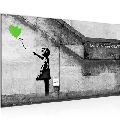 Runa Art Bild Banksy Ballon Girl Modern Wandbilder Loft Wohnzimmer 1 Teilig - Made In Germany - Street Art Grün Flur 301615b