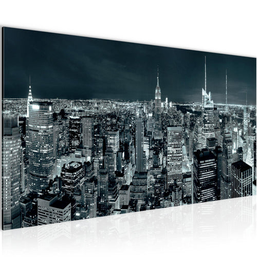 Runa Art Wandbild New York Skyline 1 Teilig 100 x 40 cm Modern Bild auf Vlies Leinwand USA Wohnzimmer Büro Türkis Blau 036212b