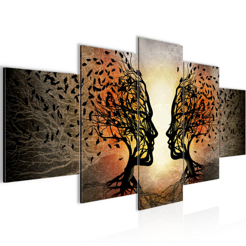 Runa Art - Bilder Liebe Paar 200 x 100 cm 5 Teilig XXL Wanddekoration Design Schwarz Orange 041251a