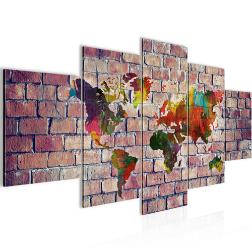 Runa Art - Bilder Weltkarte 200 x 100 cm 5 Teilig XXL Wanddekoration Design Rot Bunt 106951c