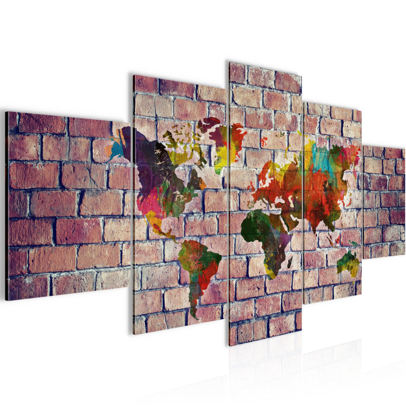 Runa Art - Bilder Weltkarte 200 x 100 cm 5 Teilig XXL Wanddekoration Design Rot Bunt 106951c