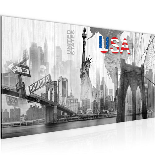 Runa Art Wandbild New York 1 Teilig 100 x 40 cm Modern Bild auf Vlies Leinwand Städte Wohnzimmer Büro Schwarz Weiss 034712c