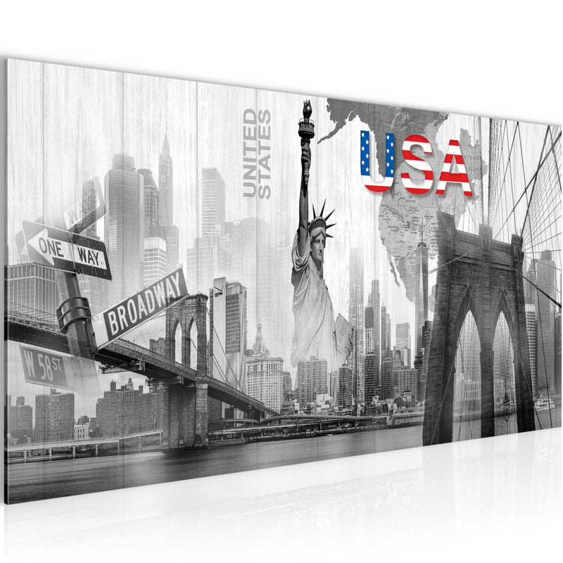 Runa Art Wandbild New York 1 Teilig 100 x 40 cm Modern Bild auf Vlies Leinwand Städte Wohnzimmer Büro Schwarz Weiss 034712c