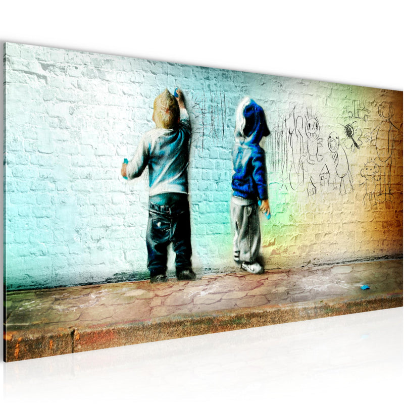 Runa Art Wandbild Kinder Graffiti 1 Teilig 100 x 40 cm Modern Bild auf Vlies Leinwand Streetart Babyzimmer Spielzimmer Bunt 039212a