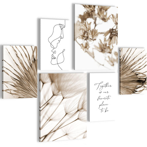 Novart Wandbilder Set Boho Natur Line Art - KEIN EXTRA RAHMEN BENÖTIGT -  Modern Deko  - Wohnzimmer Schlafzimmer N026963a