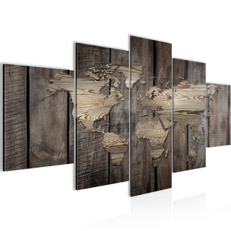 Runa Art Wandbilder Weltkarte 5 Teilig Bild auf Vlies Leinwand Deko Büro Wohnzimmer Holzoptik Beige Braun 035052b