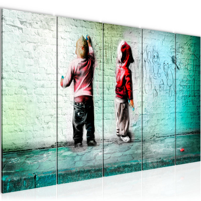Runa Art Wandbild XXL Kinder Graffiti Babyzimmer Spielzimmer 200 x 80 cm Bunt 5 Teilig - Made in Germany - 039255b