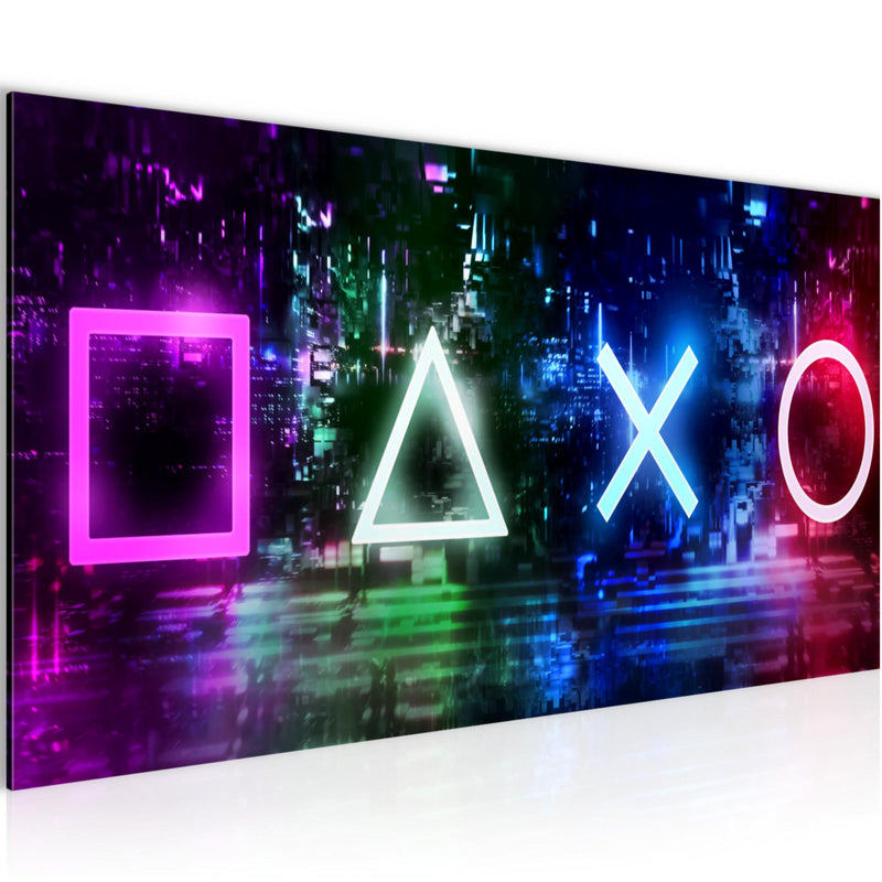 Runa Art Wandbild Gamer 100 x 40 cm Modern Bild auf Vlies Leinwand Lila Kinderzimmer Formen 038812a