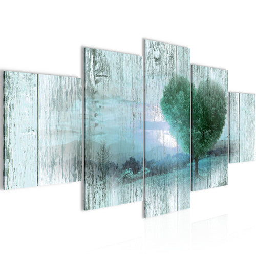 Runa Art Wandbilder Herbst Vintage 5 Teilig Bild auf Vlies Leinwand Deko Wohnzimmer Schlafzimmer Baum Herz Türkis 606552b