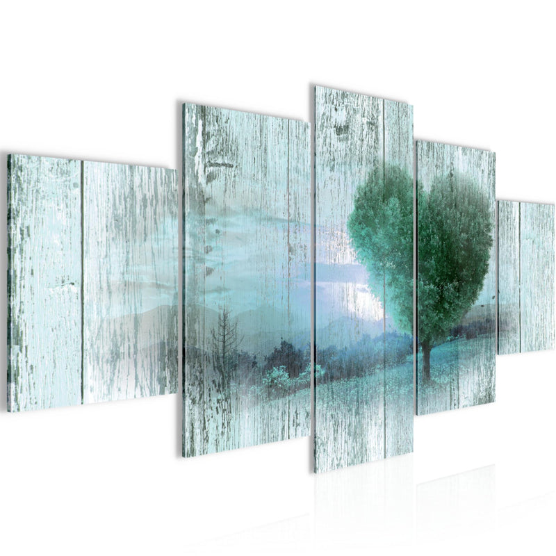 Runa Art Wandbilder Herbst Vintage 5 Teilig Bild auf Vlies Leinwand Deko Wohnzimmer Schlafzimmer Baum Herz Türkis 606552b