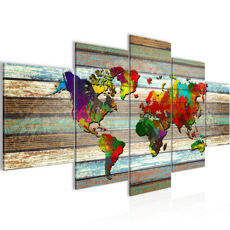 Runa Art - Bilder Weltkarte 200 x 100 cm 5 Teilig XXL Wanddekoration Design Bunt 105451a
