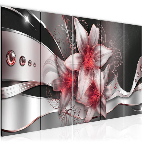 Runa Art Wandbild XXL Blumen Lilien Wohnzimmer Schlafzimmer 200 x 80 cm Schwarz Rot 5 Teilig - Made in Germany - 039655c