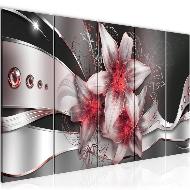 Runa Art Wandbild XXL Blumen Lilien Wohnzimmer Schlafzimmer 200 x 80 cm Schwarz Rot 5 Teilig - Made in Germany - 039655c