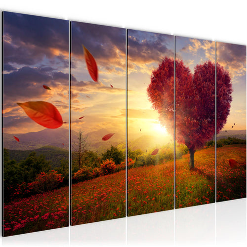 Runa Art Wandbild XXL Herbst Baum Herz Wohnzimmer Schlafzimmer 200 x 80 cm Rot Blau 5 Teilig - Made in Germany - 605855a
