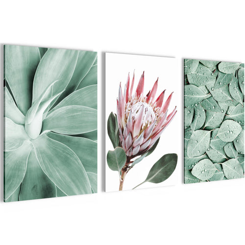 Novart AUFHÄNGFERTIG - Wandbilder Set Wohnzimmer Grüne Blätter - Schlafzimmer Bild Natur N005336a