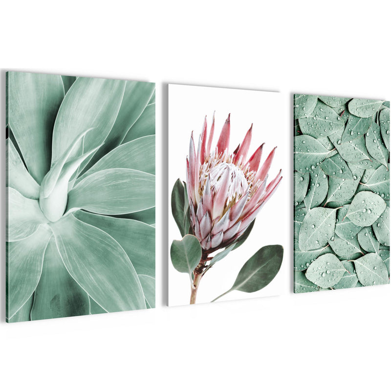 Novart AUFHÄNGFERTIG - Wandbilder Set Wohnzimmer Grüne Blätter - Schlafzimmer Bild Natur N005336a