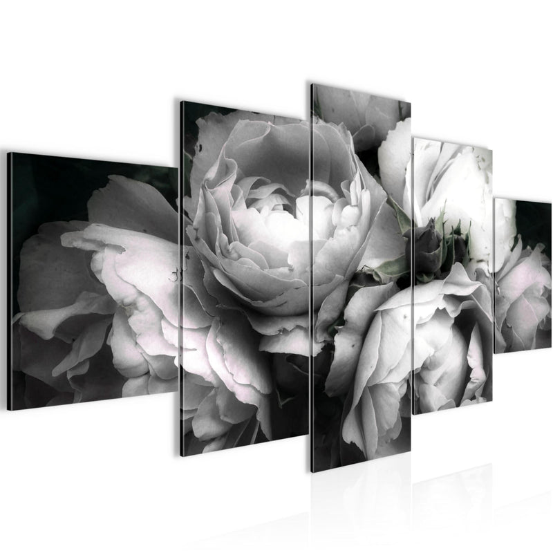 Runa Art Wandbilder Blumen Rosen 5 Teilig Bild auf Vlies Leinwand Deko Wohnzimmer Vintage Schwarz Bunt 039152c