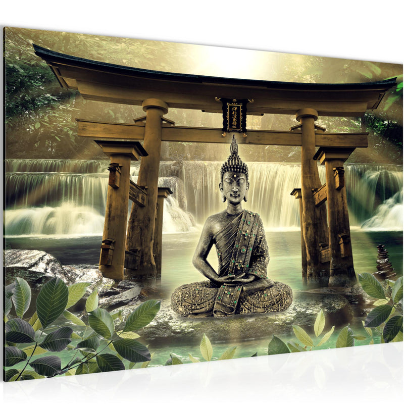 Runa Art Bild Feng Shui Buddha Modern Wandbilder Wohnzimmer Schlafzimmer 1 Teilig - Made In Germany - Spa Grün Braun Flur 036415a