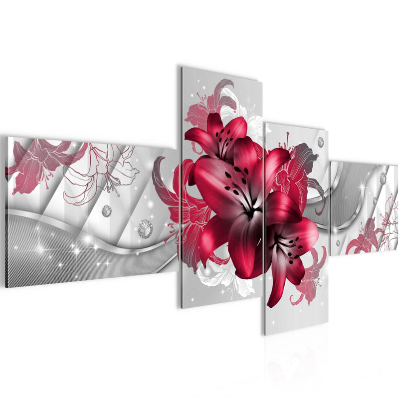 Runa Art Bild XXL 4 Teilig Blumen Lilien 200 x 100 cm Kunstdruck auf Vlies Leinwand Wanddeko Wohnzimmer Schlafzimmer 017341b