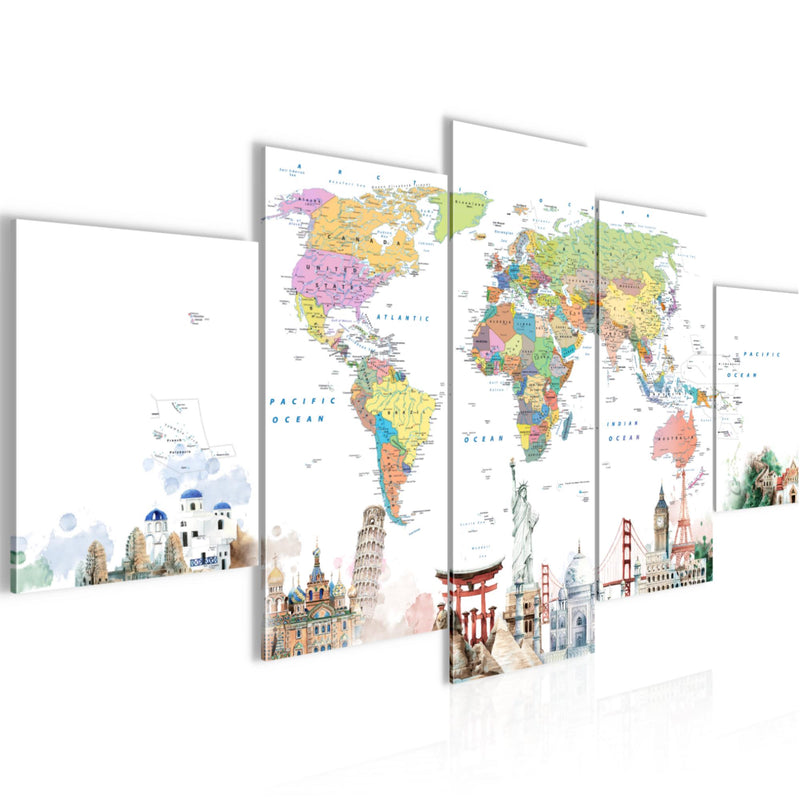 Runa Art - Bilder Weltkarte 200 x 100 cm 5 Teilig XXL Wanddekoration Design Weltkarte Blau 056051a