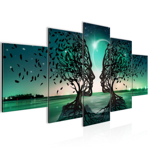 Runa Art Bild Wohnzimmer Schlafzimmer Liebespaar 5 Teilig Abstrakt Baum Türkis Wandbilder auf Vlies Leinwand 044853a