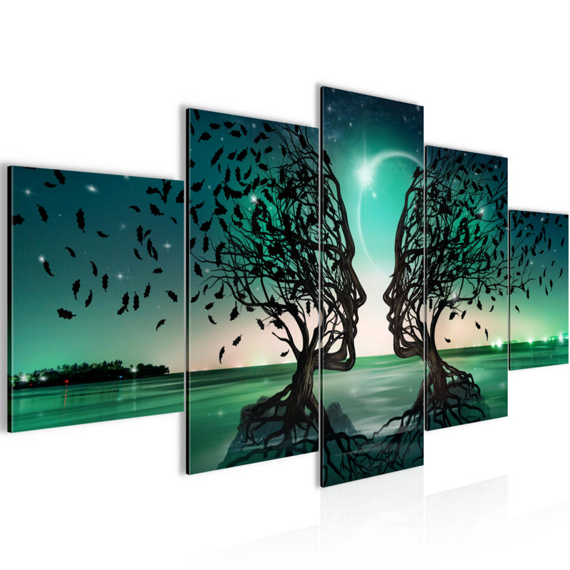 Runa Art Bild Wohnzimmer Schlafzimmer Liebespaar 5 Teilig Abstrakt Baum Türkis Wandbilder auf Vlies Leinwand 044853a