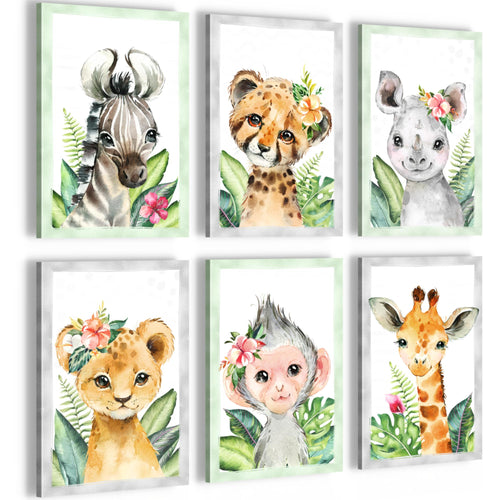 Novart Wandbilder Set Tiere Afrika - KOMPLETT AUFHÄNGFERTIG - Made in Germany - Moderne Bilder  Kinderzimmer Mädchen Junge - N017364a