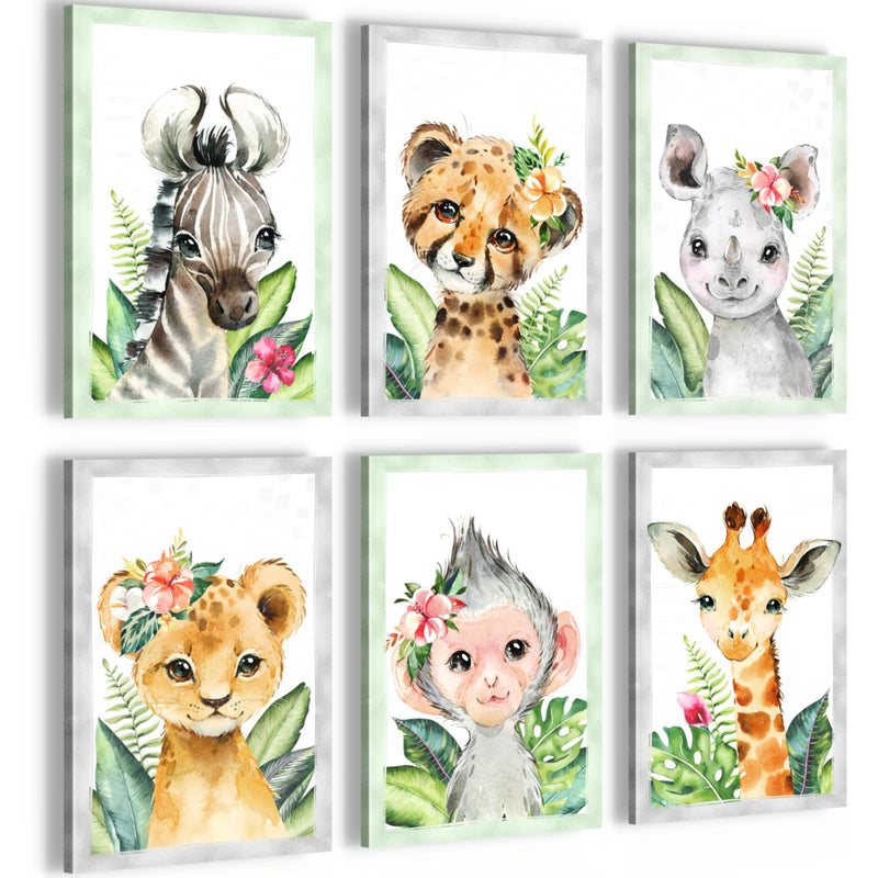 Novart Wandbilder Set Tiere Afrika - KOMPLETT AUFHÄNGFERTIG - Made in Germany - Moderne Bilder  Kinderzimmer Mädchen Junge - N017364a