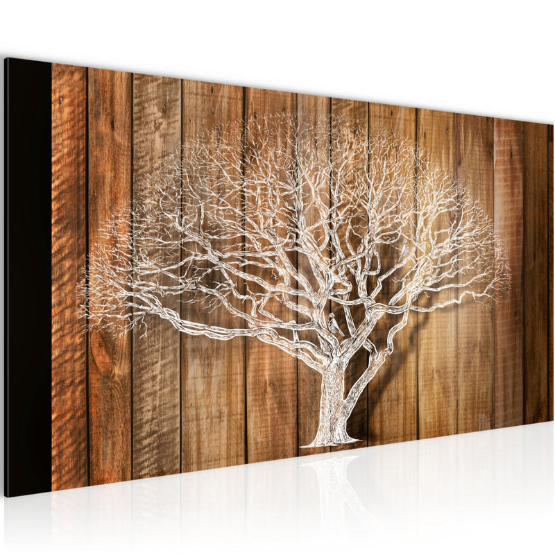 Runa Art Wandbild Baum Abstrakt 1 Teilig 100 x 40 cm Modern Bild auf Vlies Leinwand Holzmotiv Wohnzimmer Beige Braun 039912a