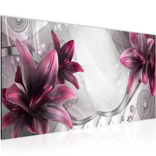Runa Art Wandbild Blumen Lilien 1 Teilig 100 x 40 cm Modern Bild auf Vlies Leinwand Abstrakt Wohnzimmer Grau Rot 036812a