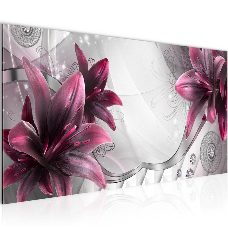 Runa Art Wandbild Blumen Lilien 1 Teilig 100 x 40 cm Modern Bild auf Vlies Leinwand Abstrakt Wohnzimmer Grau Rot 036812a
