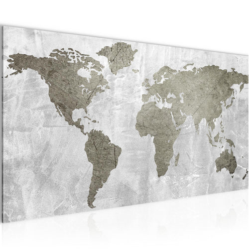 Runa Art Wandbild Weltkarte 1 Teilig 100 x 40 cm Modern Bild auf Vlies Leinwand Kontinente Stein Büro Wohnzimmer Braun 104312b