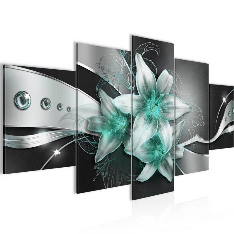 Runa Art Bild Wohnzimmer Schlafzimmer Blumen Lilien 5 Teilig Abstrakt Schwarz Türkis Wandbilder auf Vlies Leinwand 039653b