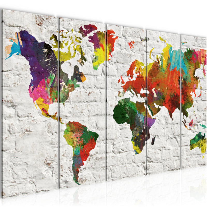 Runa Art Wandbild XXL Weltkarte Büro Wohnzimmer 200 x 80 cm Grau Bunt 5 Teilig - Made in Germany - 106955b